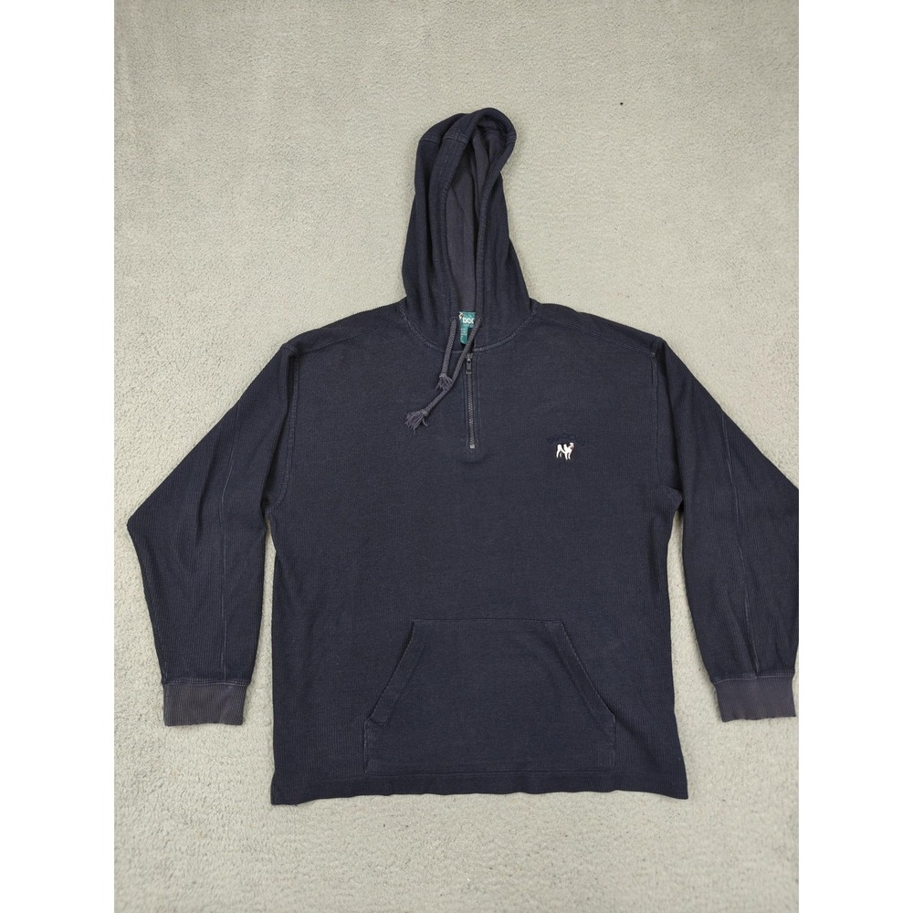 Vintage Big Dogs Hoodie Mens Small Blue 1/4 Zip‎ Waffle Knit Dog Logo Pullover